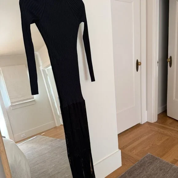 Khaite Cedar Fitted Rib Maxi Midi Dress Mock Fringe Black Small, worn once $2400 - Picture 5 of 8